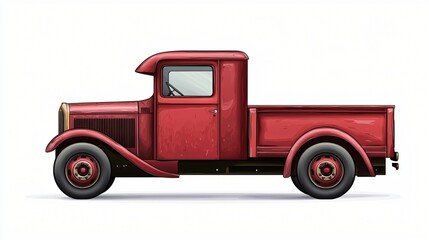 Classic Red Vintage Pickup Truck Side Profile Illustration Retro Vehicle Design Transportation