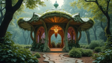 Fototapeta premium Art Nouveau Pavilion in a Lush Forest