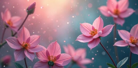 delicate petal clusters suspended in airy space, ethereal, serene, dreamy