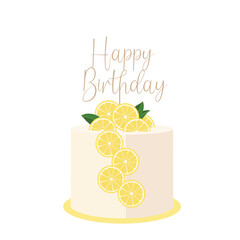 Birthday card on white background, lemon cake, cake
