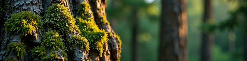 Moss and lichen on the bark of an ancient pine tree, bark, textures, rugged