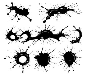 Set black ink splashes