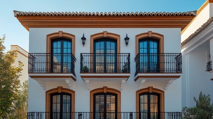 Obraz premium Beautiful traditional style building with balconies in sunny location
