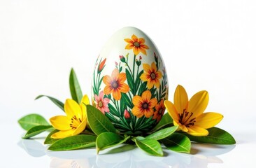 Decorative Easter egg with flowers and greenery, vibrant colors, celebrating spring and renewal