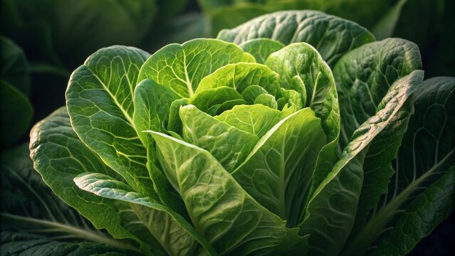 Romaine Lettuce Close-Up Lush Green, Macro Photography, Nature's Bounty, Organic Farming Lettuce, Romaine - Powered by Adobe