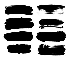 Vector Set of brush acrylic strokes. Black color on white background