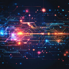 Obraz premium Colorful abstract digital network with glowing lines and circuits at night
