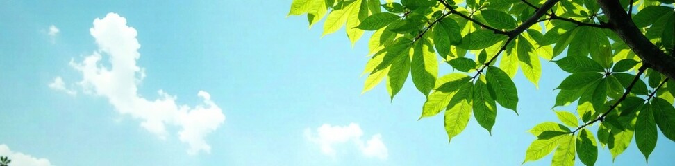 Fototapeta premium Gentle breeze rustles the leaves on a tree under light blue sky, serene, trees, heavens