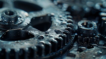 Wet Metal Gears Close Up Detailed View