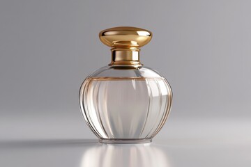 luxurious perfume bottle golden cap transparent base minimalist background
