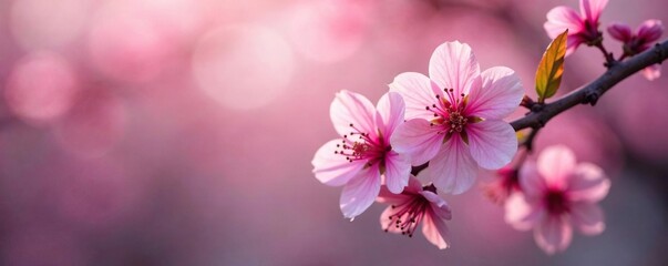 Delicate pink petals unfurl on slender branches, flowers, blossoms