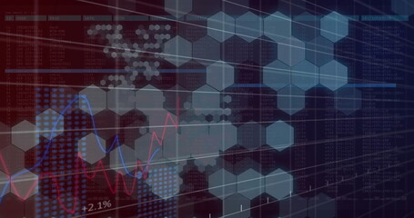 Image of financial data processing over network of hexagons