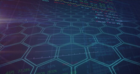 Image of financial data processing over network of hexagons