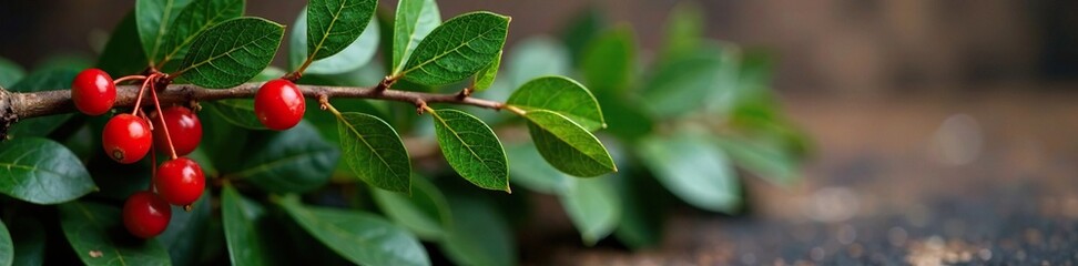 Obraz premium Colorful mistletoe draped over a wooden dowel, seasonal decor, rustic decor