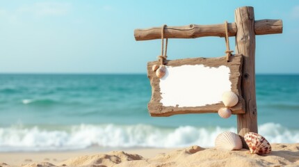 Weathered Driftwood Sign on Beach Post