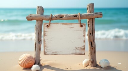 Weathered Driftwood Sign on Beach Post