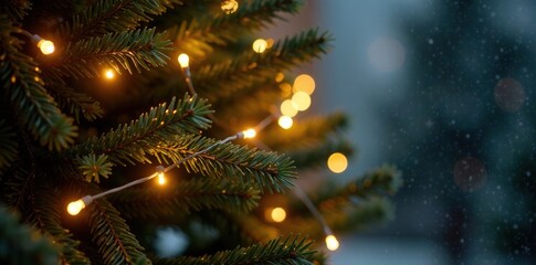 Twinkling fairy lights wrapped around the Christmas tree, Christmas tree, shine, twinkling