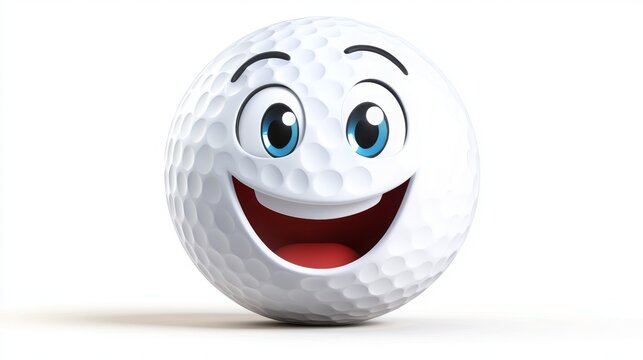 Cartoon golf ball emoji face icon; playful design 