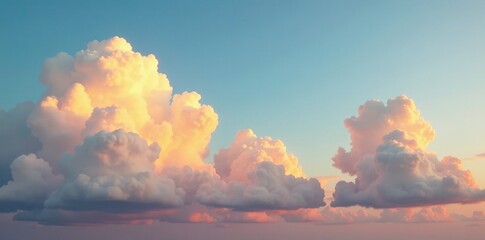 Autumn sky with cumulus clouds and a warm glow, sky, natural, puffy