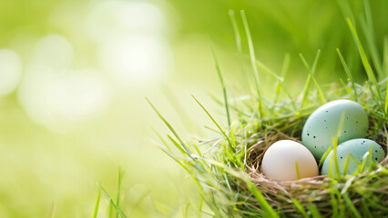 Fototapeta premium small nest with eggs in the grass