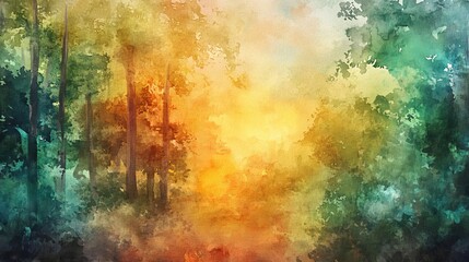 Fototapeta premium Digital watercolor painting of a lush forest landscape