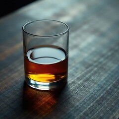 Single glass of whiskey on a dark wooden table, whiskey, dark