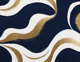 Obraz premium Abstract Gold Navy White Wave Painting: Swirling Elegant Texture Background