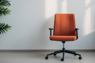 Stylish Minimalist Office Chair Design Featuring an Iconic Orange Upholstery in a Bright Space with Subtle Natural Light and Greenery