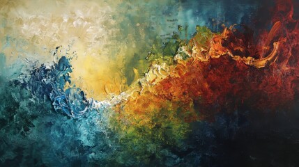 Fototapeta premium Mixed colors of flowing paint on canvas; an abstract, textured design