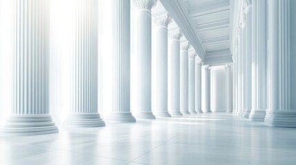 Obraz premium Bright White Classical Architecture Interior with Columned Hallway and Ample Copy Space for Financial Concepts and Investment Themes