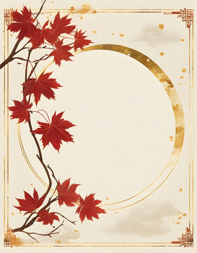 Autumn Leaves Background with Gold Circle