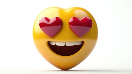 Fototapeta premium 3D emoji with heart-shaped eyes and a bright smiling face on a white background. This high-quality design conveys love, joy, and happiness in a clean and modern minimalist style. 