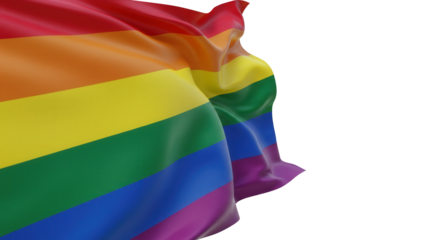 Rainbow flag blowing in the wind, gay pride, LGBT symbol waving banner on a transparent background.