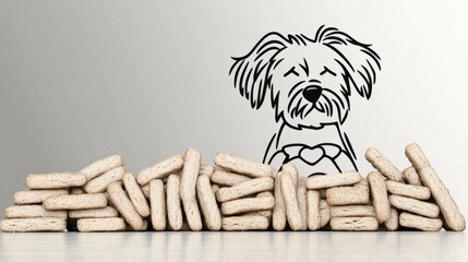 National Dog Biscuit Day Cute cartoon dog with heart surrounded by tasty bone-shaped biscuits