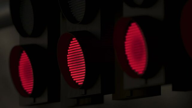 Start lights of racing event. LED signals indicating start sequence at circuit