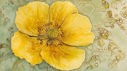 Single yellow buttercup flower with intricate details
