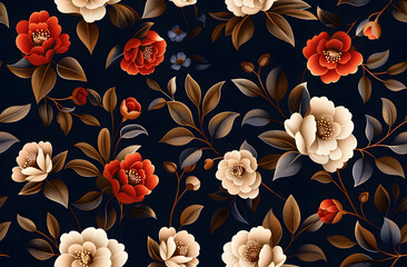 Elegant camellia floral seamless pattern on dark luxurious background
