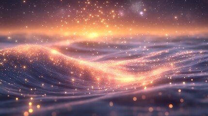 Obraz premium Golden Glitter Waves Underneath a Starry Sky