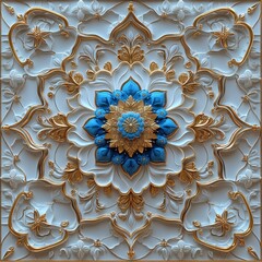 Intricate Blue and Gold Floral Ceiling Design: A Masterpiece of Architectural Ornamentation
