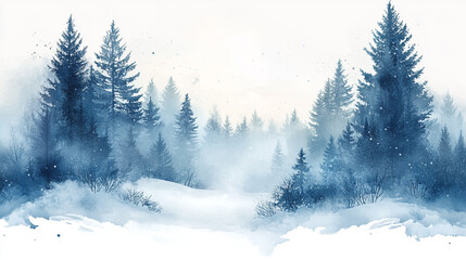 Fototapeta premium Serene winter landscape with snow-covered trees in muted blue hues at dawn