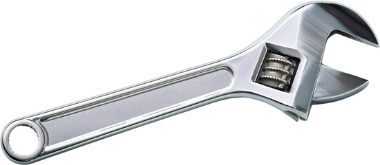 Professional chrome adjustable wrench tool isolated transparent background