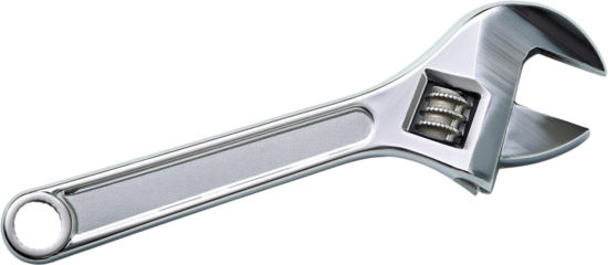 Professional chrome adjustable wrench tool isolated transparent background
