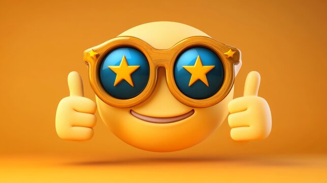Starstruck emoji with stars for eyes giving a thumbs-up; fun cartoon style 
