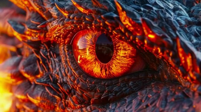 Dragon eyes close-up, fantastic and mystical fire dragon