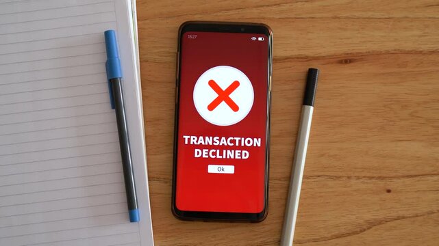 Transaction declined notification. Concept of declined credit card and payment problems.