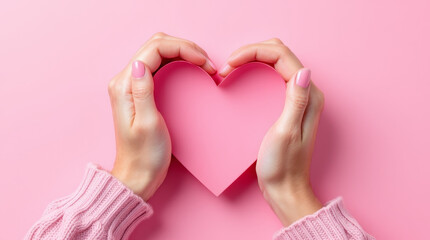 Obraz premium Hands Holding a Pink Heart as a Symbol of Love
