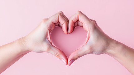 Fototapeta premium Hands Holding a Pink Heart as a Symbol of Love