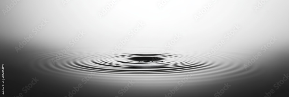 Poster Concentric ripples expanding from a water droplet's impact create a captivating pattern on a calm surface, ideal for designs emphasizing tranquility and fluidity