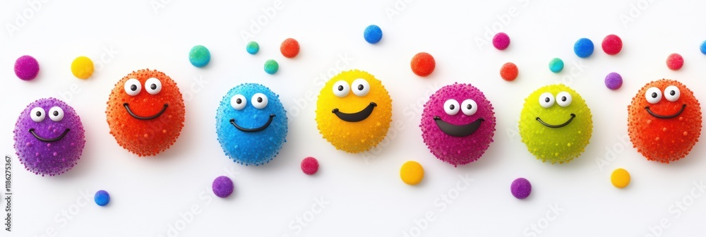 Poster cheerful microbes with smiles and eyes display vibrant colors in a playful arrangement. generative a