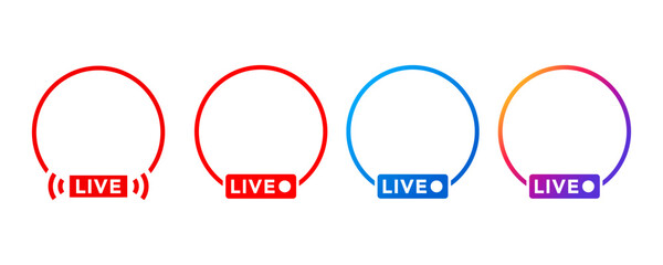 Live streaming frame set. Social media, broadcast, blog, live shows, news, live stream, red, frame, and video content flat icon. Vector illustration with transparent background.